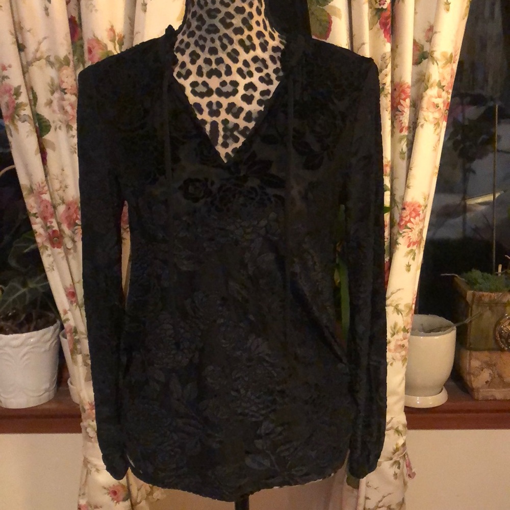 Black Burnout Peasant Style Top